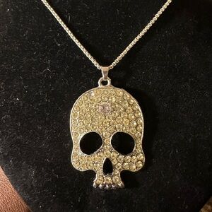 Origami owl silver tone necklace and rhinestone skull pendant